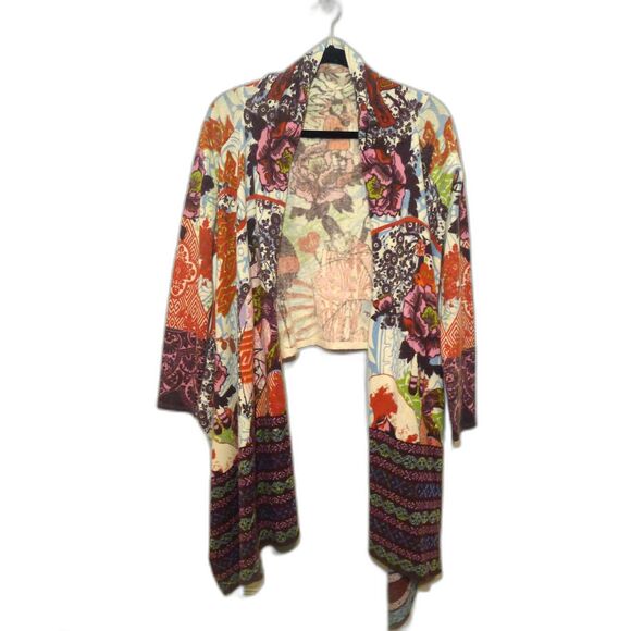 LARK RISING 100% Merino Wool Floral/Asian Vampire Printed Cardigan Wrap M - Picture 1 of 12